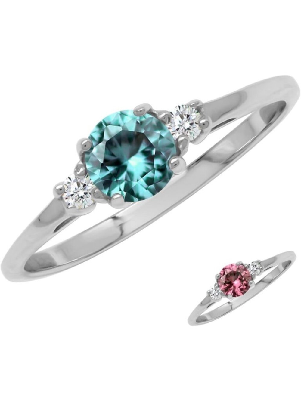 Petite Round Gemstone Birthstone Ring in White/Yellow Gold Plated 925 Sterling